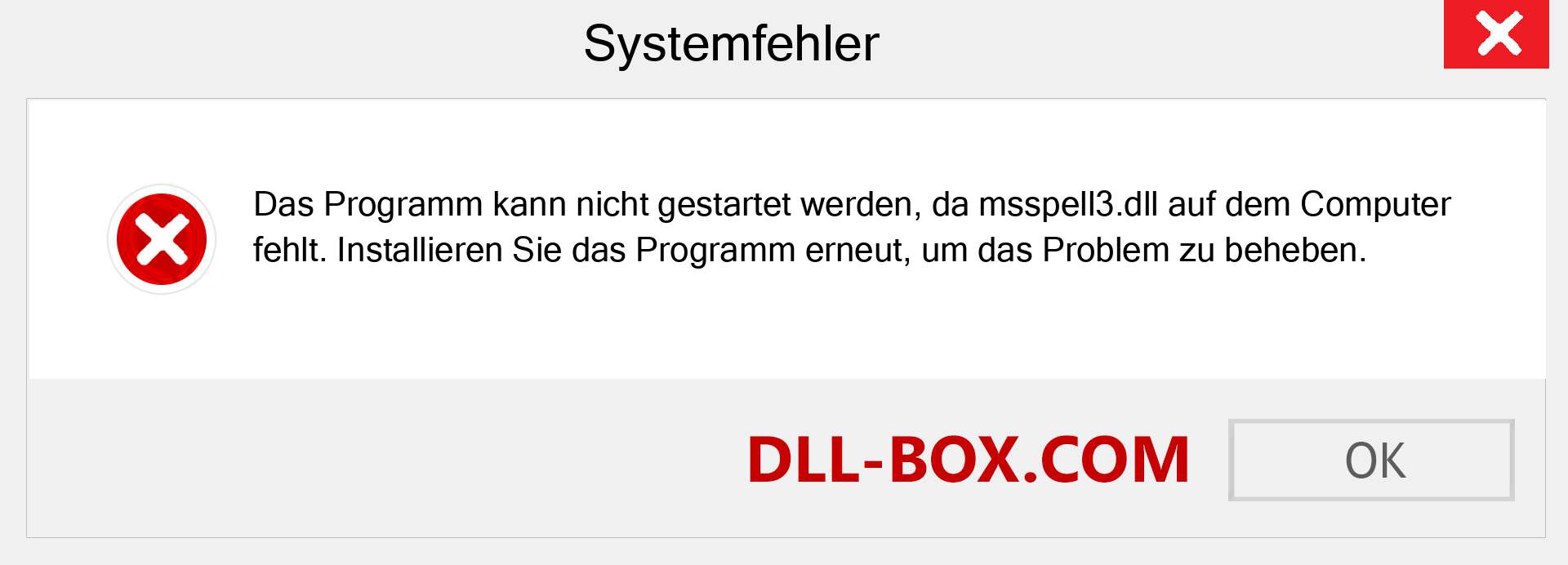 msspell3.dll-Datei fehlt?. Download für Windows 7, 8, 10 - Fix msspell3 dll Missing Error unter Windows, Fotos, Bildern